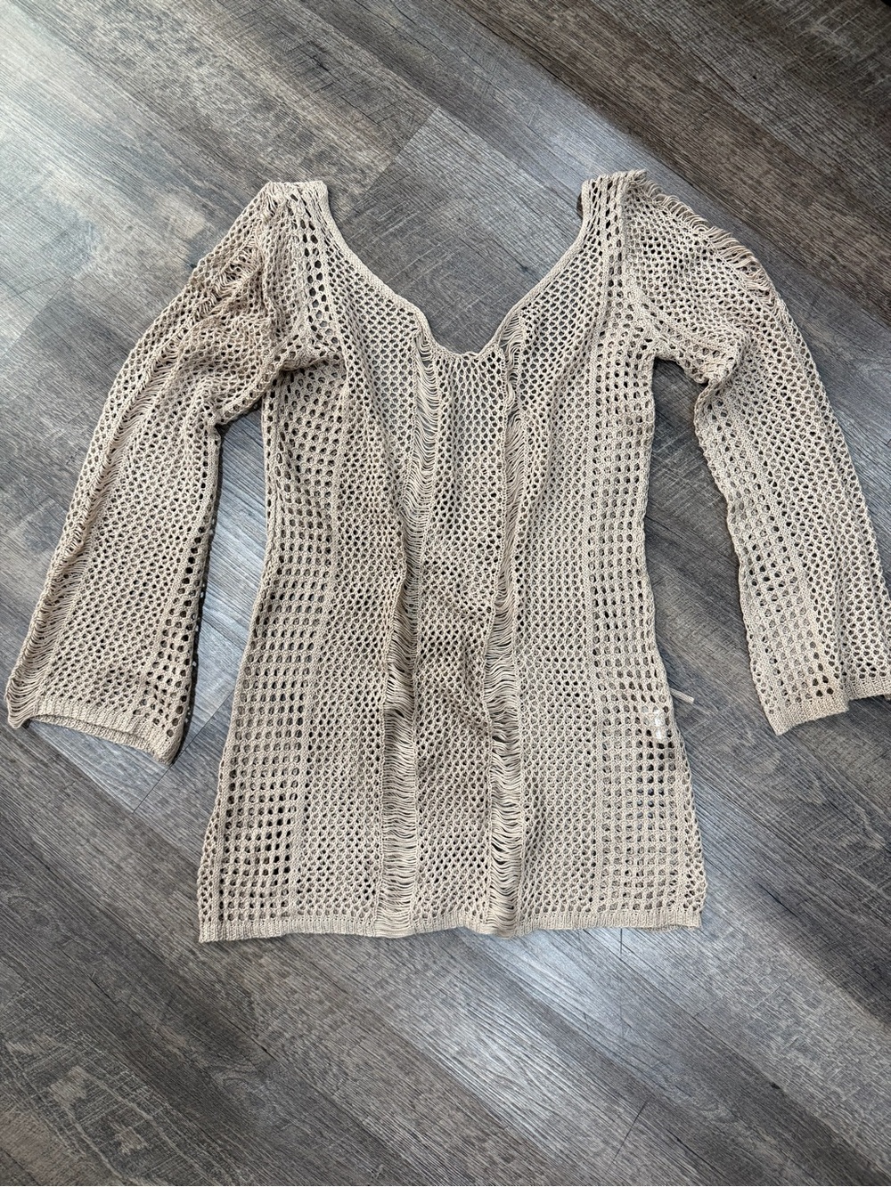 Crochet Mesh Long Sleeve Mini Dres